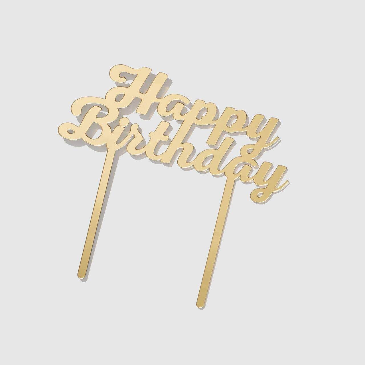 Gold acrylic happy birthday cake topper