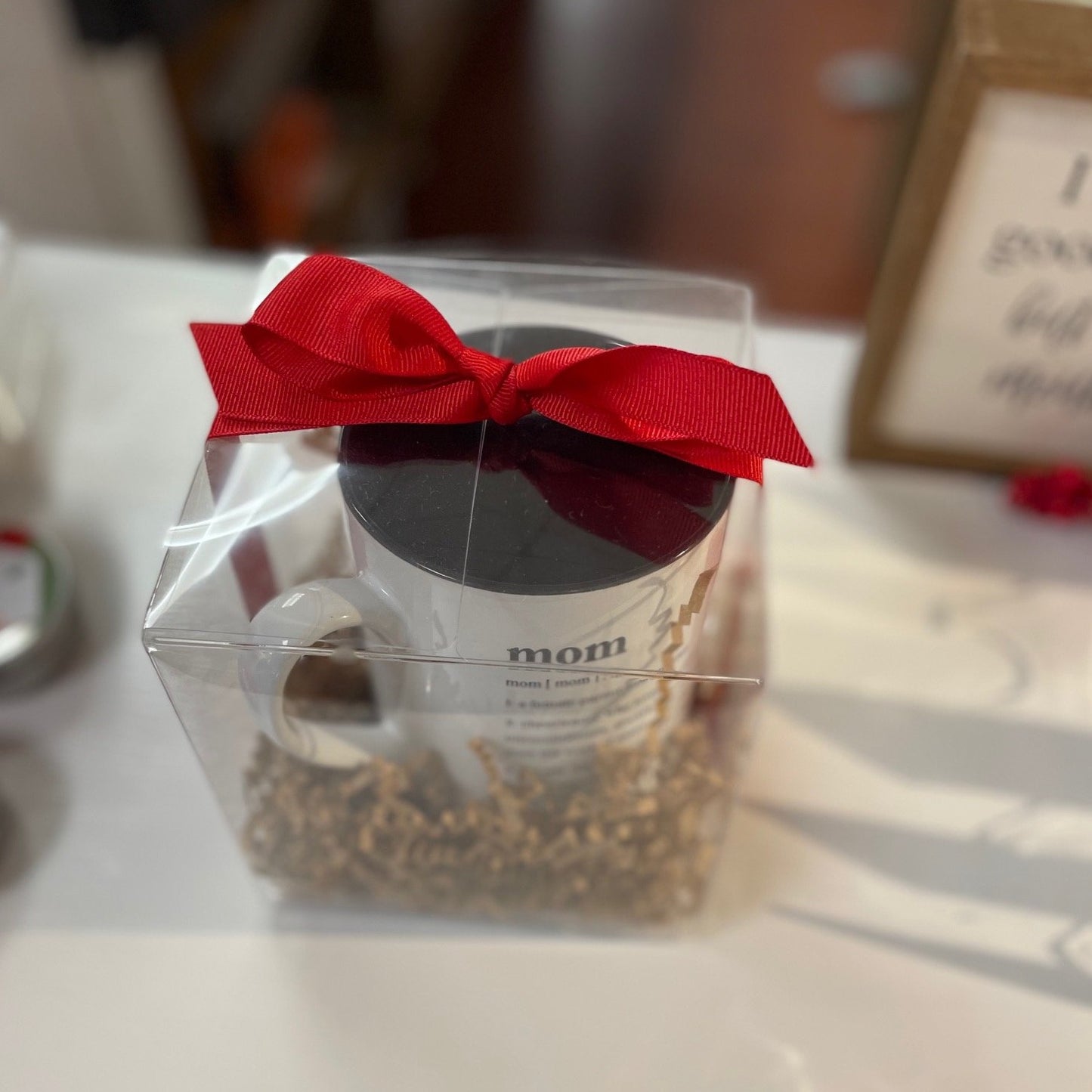 Clear Mug Gift Box with Red Ribbon