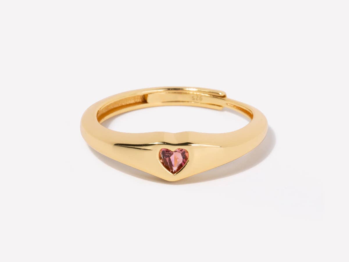 October Birthstone - Amia Pink Tourmaline Heart Dome Ring
