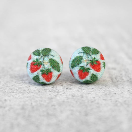 Strawberry Patch Fabric Button Earrings