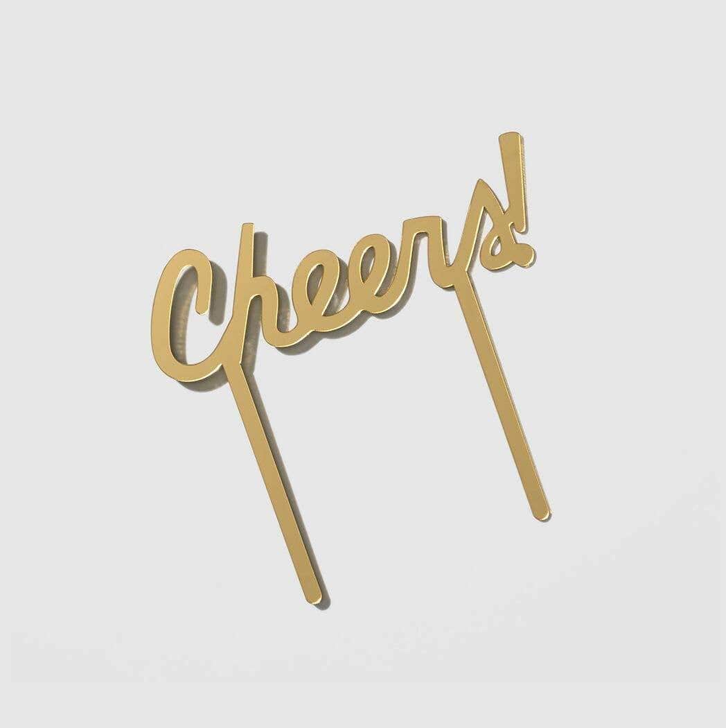 Gold acrylic cheers! cake topper 
