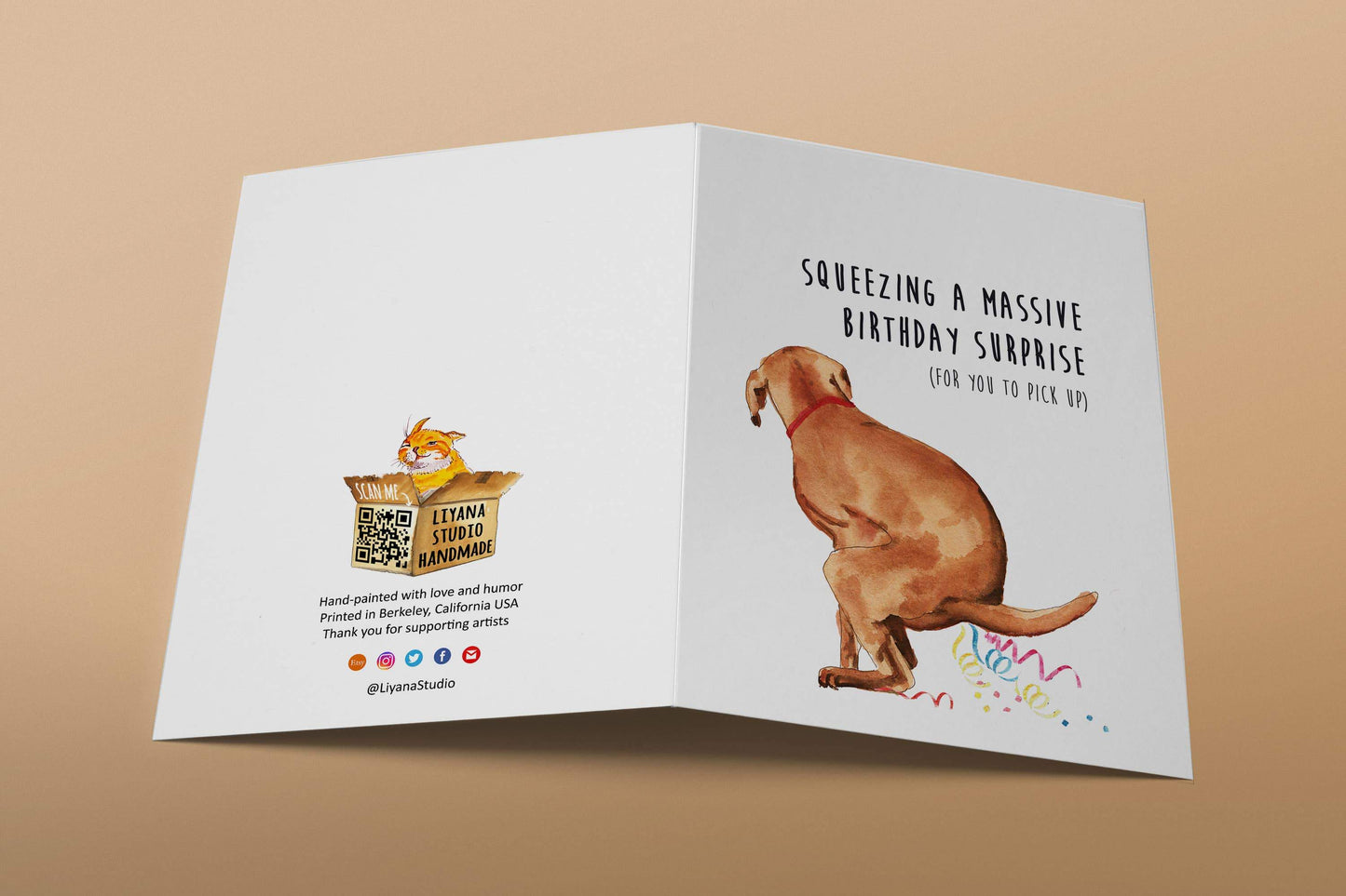 Squeezing A Massive Birthday Surprise, Naughty Dog Surprise Gift - Funny Birthday Card