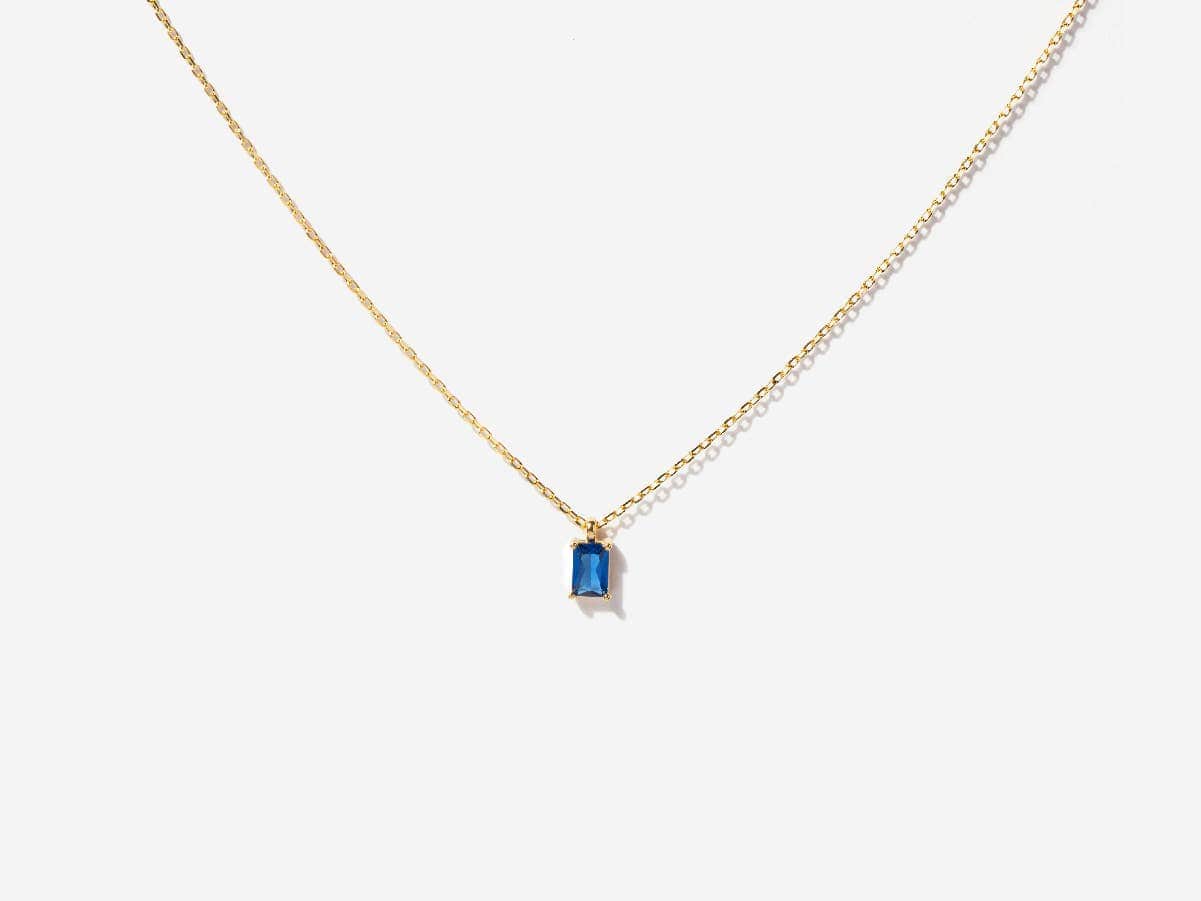 Tiny Baguette Sapphire 14K Gold Necklace