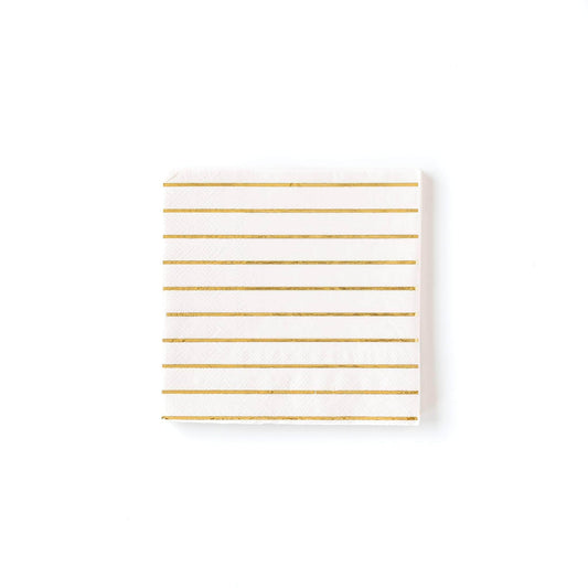 Cream Gold Stripe 5" Cocktail Napkin