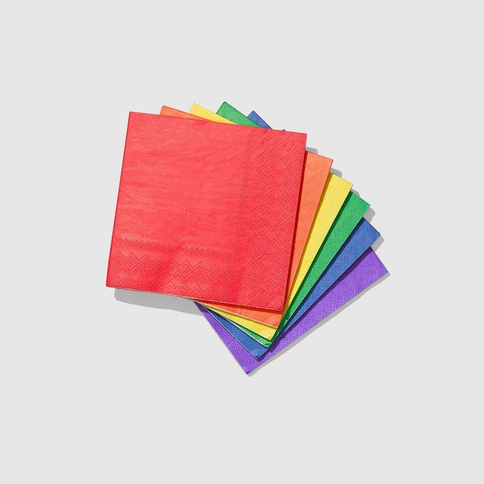 Rainbow color paper cocktail napkins red orange yellow green blue purple