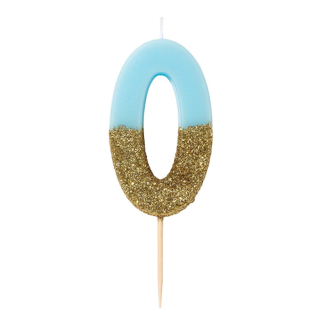 We Heart Birthday Glitter Number Candle Blue 0