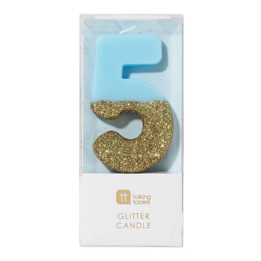 We Heart Birthday Glitter Number Candle Blue 5