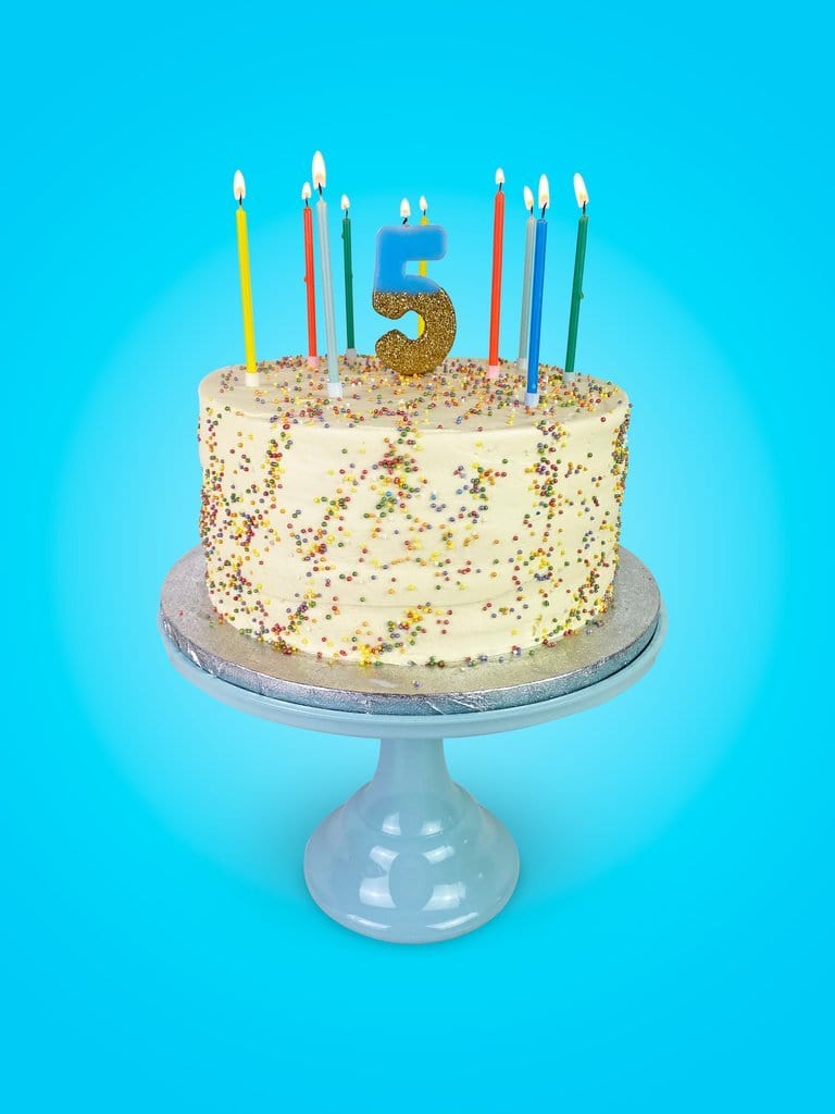 We Heart Birthday Glitter Number Candle Blue 5