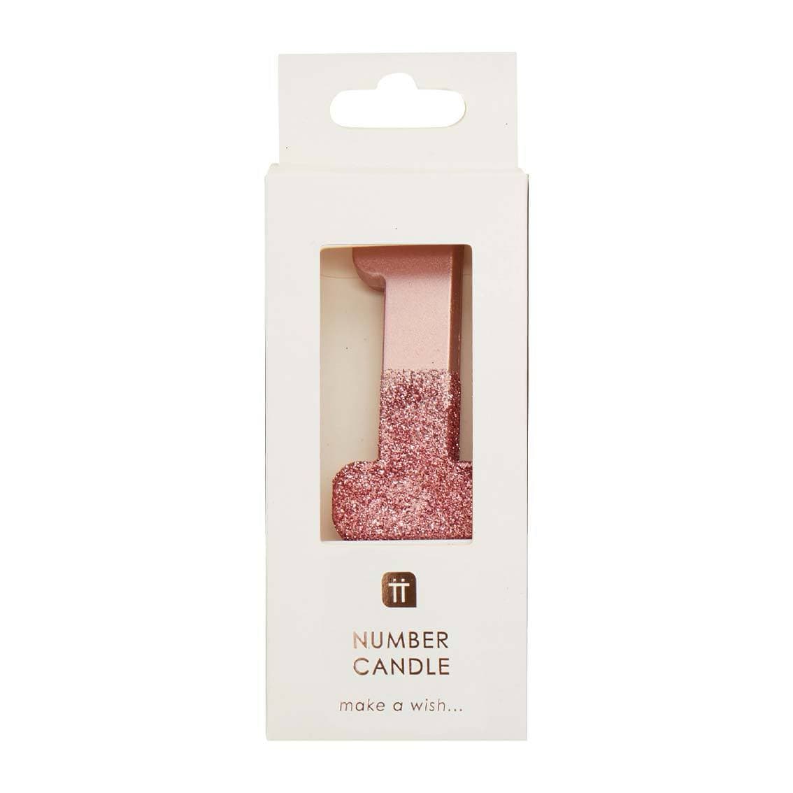We Heart Birthdays Rose Gold Glitter Number Candle 1
