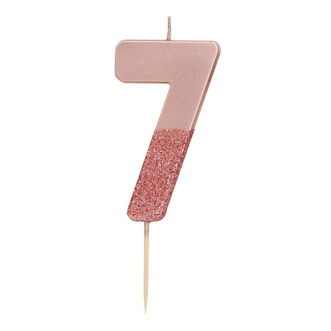 We Heart Birthdays Rose Gold Glitter Number Candle 7