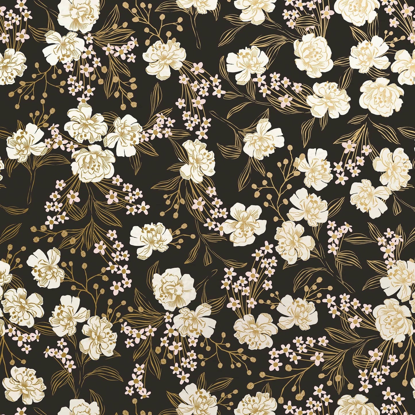 Retro Floral Charcoal Wrapping Paper