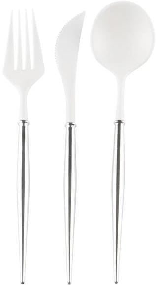Cutlery White/ Silver Handle Plastic/ 24PC