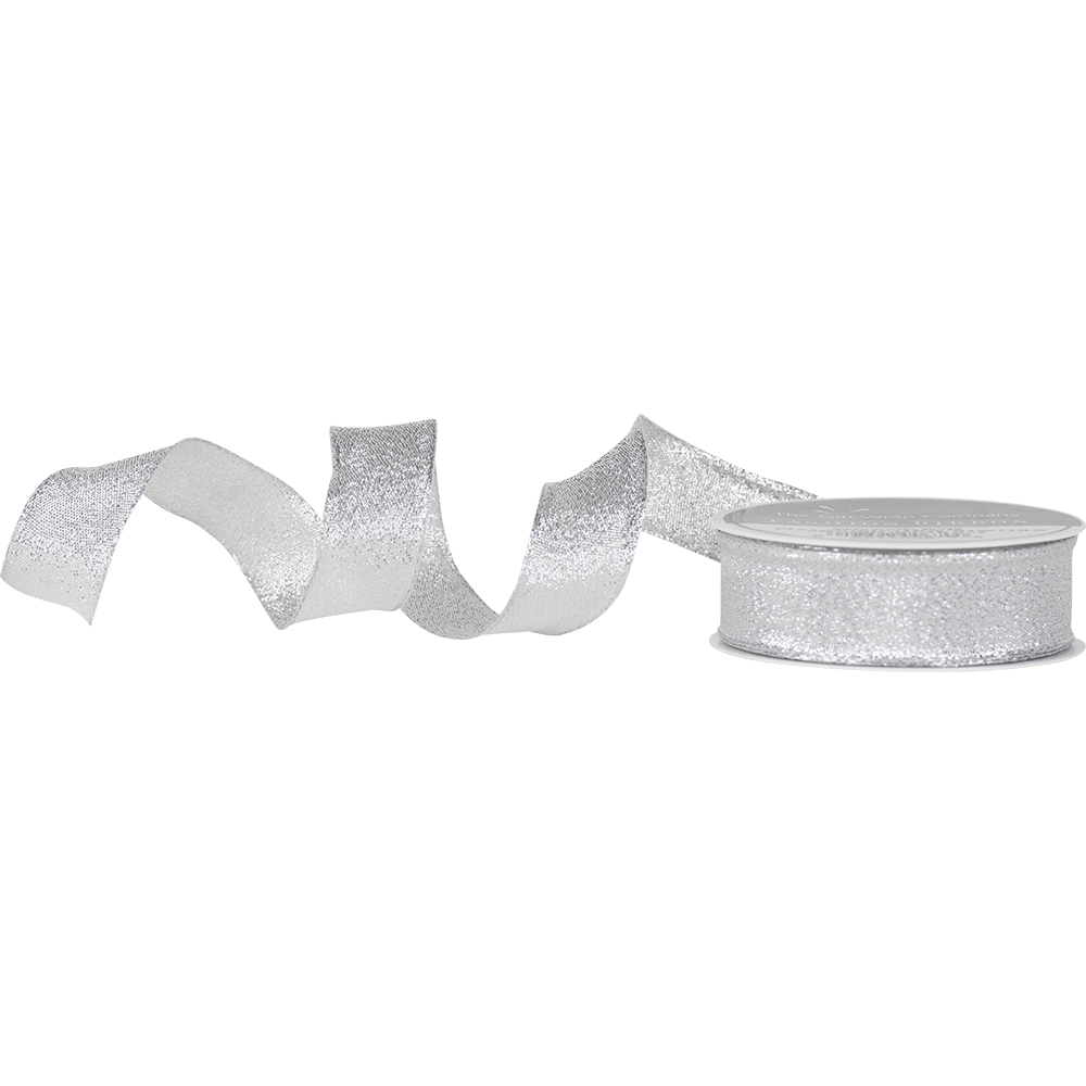 Silver Metallic Wired Glitter Ribbon