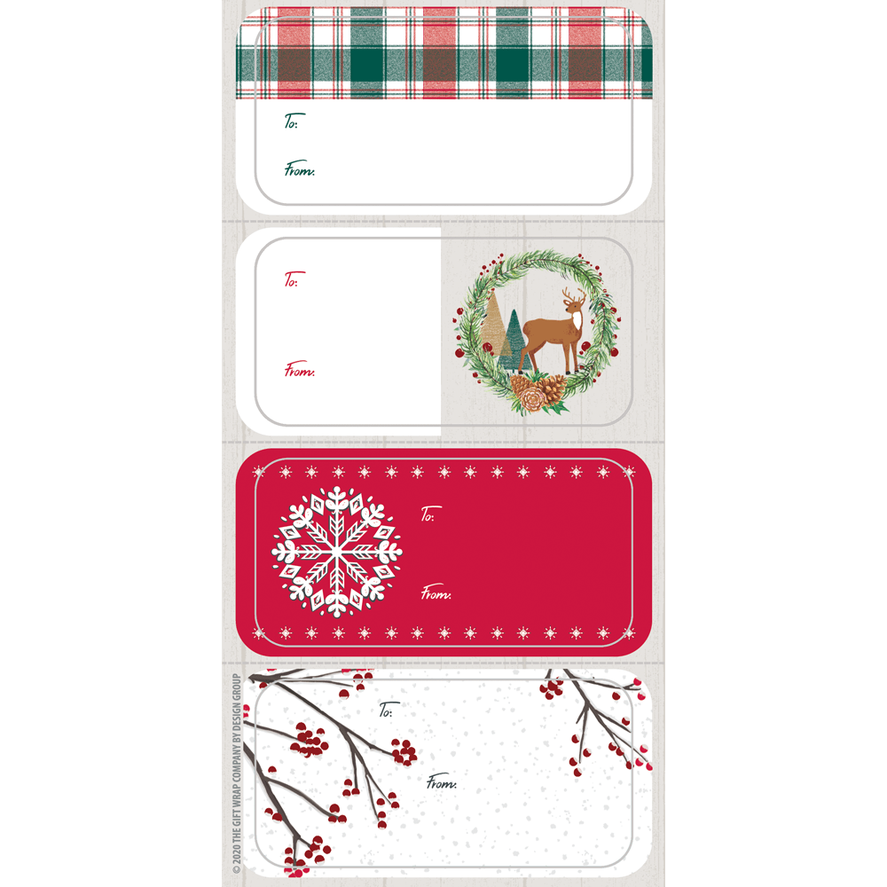 Red and green plaid deer berries snowflake holiday theme gift labels