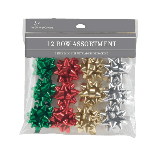mini green red gold and silver metallic bow assortment in a bag