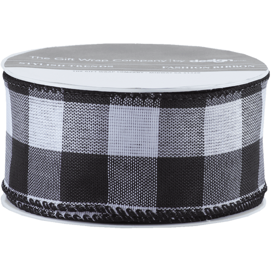 black and white buffalo check wired ribbon on spool