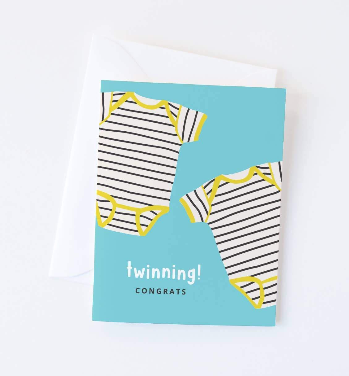 Twinning! Congrats Striped Baby Onesies Card