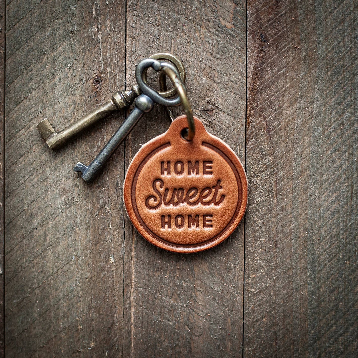 Home Sweet Home Leather Keychain Circle