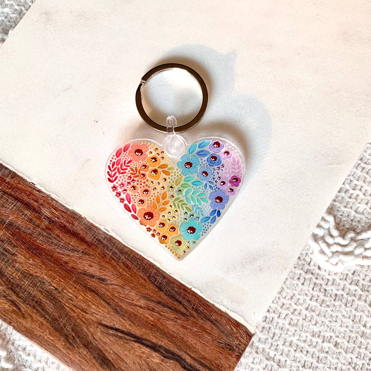 Pride Rainbow Floral Heart Keychain 2x2 in.