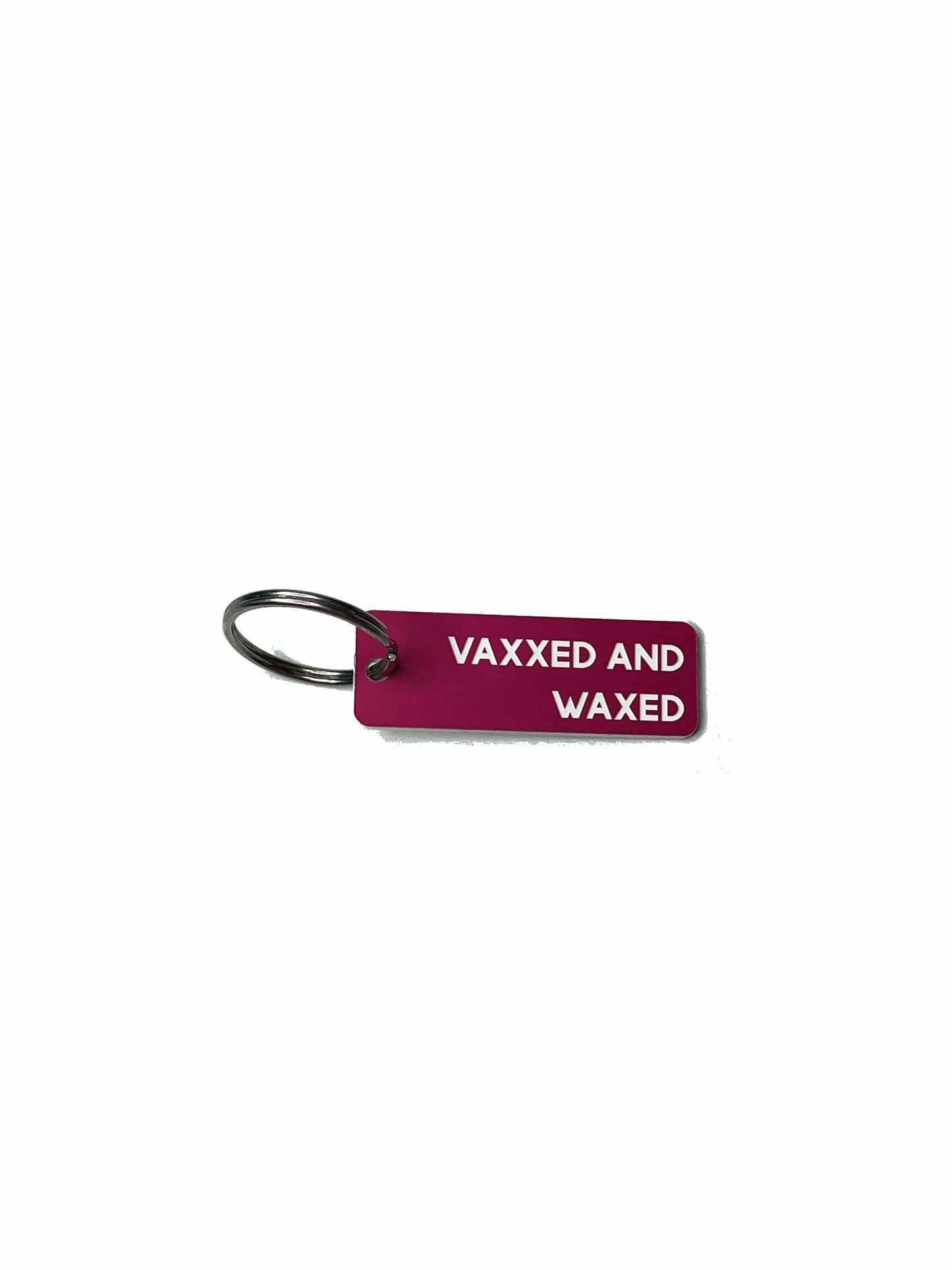 Vaxxed and Waxed - Acrylic Key Tag: Pink/White