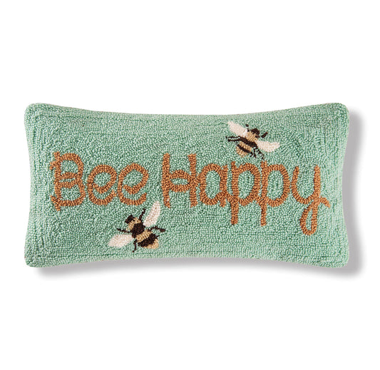 Bee Happy Bumble Bee Handmade Hooked Pillow