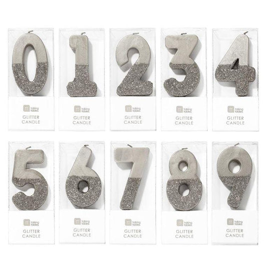 Silver Glitter 0-9 Number Candle