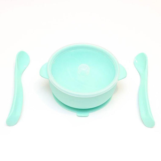 Silicone Suction Bowl + Utensil Set - Mint Color